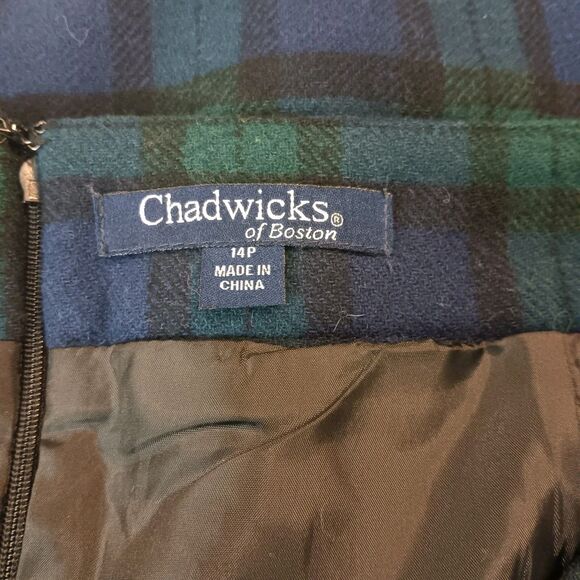 Vtg Chadwicks of Boston 14P Tartan Plaid Wool Blend Pencil Skirt Navy Green Midi - Picture 10 of 11